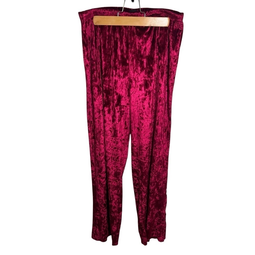Tahari Women's Sz Medium Pull On Crushed Velvet Pant Crimson Red Maroon Straight